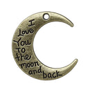 10 I Love You To the Moon and Back Pendant Charms, large crescent moon charms, bronze tone metal,  29x27mm, chb0412