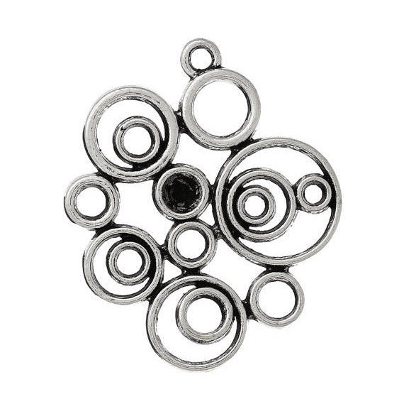 5 Antique Silver Tone Flat BUBBLES and SWIRLS Connector Link Charm Pendants chs1579