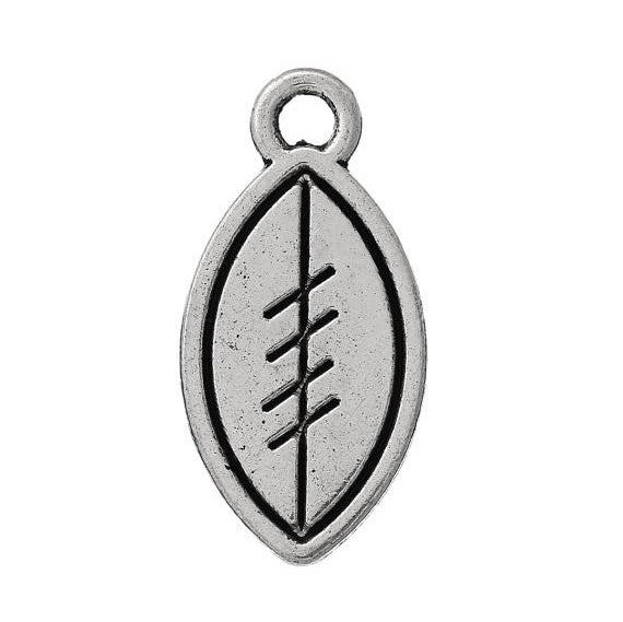 10 Antique Silver Tone Flat FOOTBALL Sports Charm Pendants chs1584a