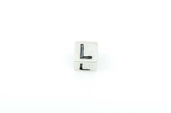 Alphabet LETTER L Sterling Silver Alphabet Block Bead, Square Cube, 4.5mm, pms0316