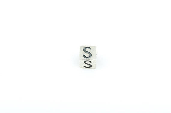 Alphabet LETTER S Sterling Silver Alphabet Block Bead, Square Cube, 4.5mm, pms0323