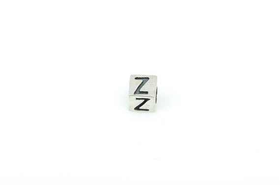 Alphabet LETTER Z Sterling Silver Alphabet Block Bead, Square Cube, 4.5mm, pms0329