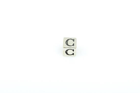 Alphabet LETTER C Sterling Silver Alphabet Block Bead, Square Cube, 5mm, pms0341