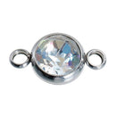 2 Stainless Steel Rhinestone Connector Link Charms, CLEAR AB Crystal in Center, 17x10mm, chs2682