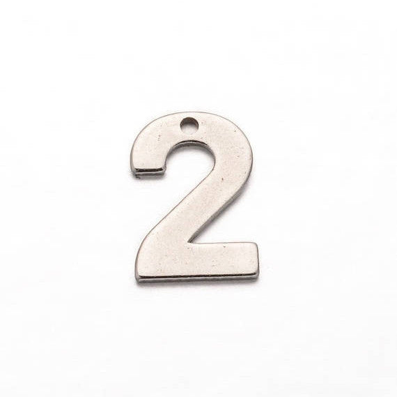 10 Number 2 (two) Stainless Steel Charm Pendants, chs2298