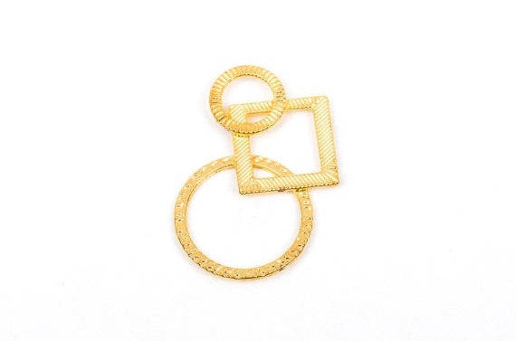 4 Bright Gold Plated Geometric Shape Pendant Connectors, gold tone metal, 35x21mm chg0267