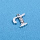 Letter T platinum color silver charm pendant, rhinestone crystals embedded in the metal, alphabet  chs1276