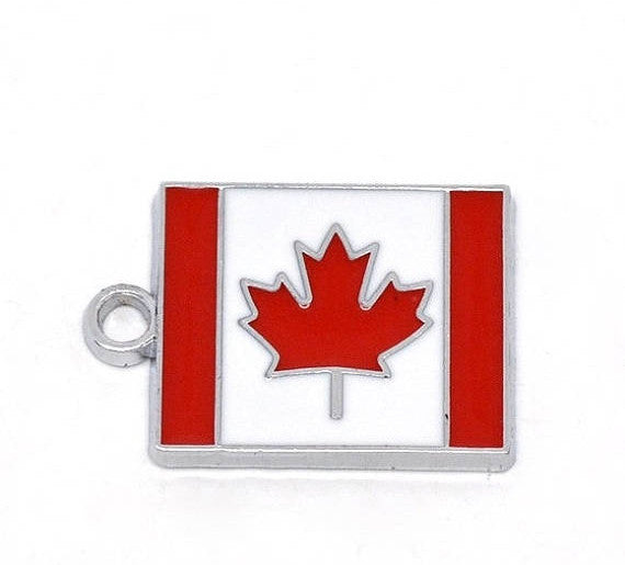 4 Silver Metal Enamel CANADA FLAG Charms or Pendants che0175