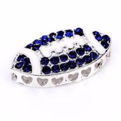 1 BLUE Rhinestone Bright Silver and Enamel FOOTBALL Sideways Connector Charm  chs1367