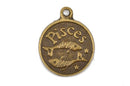 10 PISCES ZODIAC Sign Charm Pendants, bronze metal, double sided charms, 16mm diameter, chb0483
