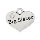 20 Bulk Package Silver Tone Rhinestone " Big Sister " Heart Charm Pendant 16x14mm chs1040b