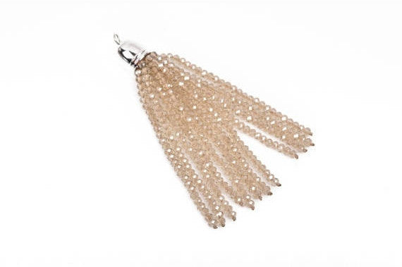 Crystal Bead Tassel Charm Pendant, GOLDEN SHADOW crystals with Silver cap, about 3" long chs2839