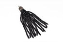 Crystal Bead Tassel Charm Pendant, BLACK crystals with GUNMETAL cap, about 3" long cho0200