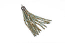 Crystal Bead Tassel Charm Pendant, BLUE and TAN crystals with Gunmetal cap, about 3" long cho0194