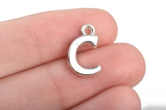 8 Letter C Alphabet Charms Silver Plated Monogram, 15mm, chs1592