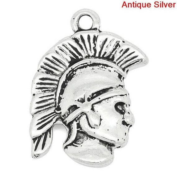 4 Silver Pewter SPARTAN TROJAN Head Mascot Charm Pendants chs0613