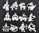 60 Silver Plated Metal Mixed ZODIAC Charms or Pendants with RHINESTONES  5 of each sign Chs1688