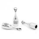 20 WINE BOTTLE Charm Pendants . silver tone  27mm x 8mm, bulk package, chs0376b