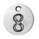 10 Number 8 (eight) Antique Silver Carved Circle Disc Charm Pendant .  chs2275