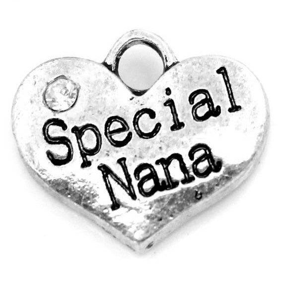 1 Silver Tone Rhinestone " Special Nana " Heart Charm Pendants 16x14mm (5/8"x1/2"). Chs0869