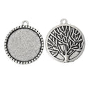 5 Large Silver TREE OF Life Charm Pendants, Cabochon Bezel Tray, fits 25mm (1") round cabs chs2228
