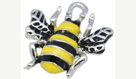 4 Silver Metal Enamel BUMBLEBEE Charm Pendants. CHE0086