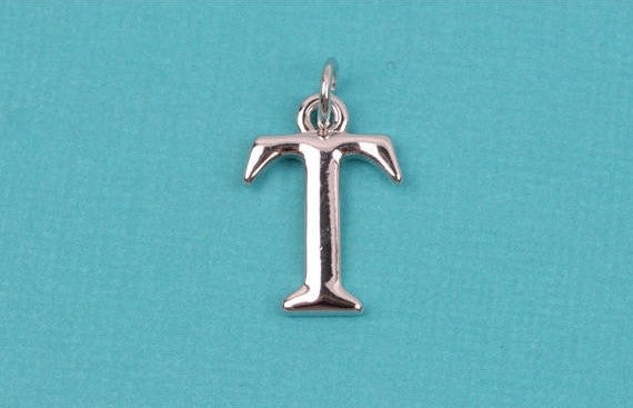 4 TAU Letter T Silver Plated Charms, Greek Letter . Sorority Sister .  Silver Plated Pendant, 3/4" tall includes jump ring, chs2210
