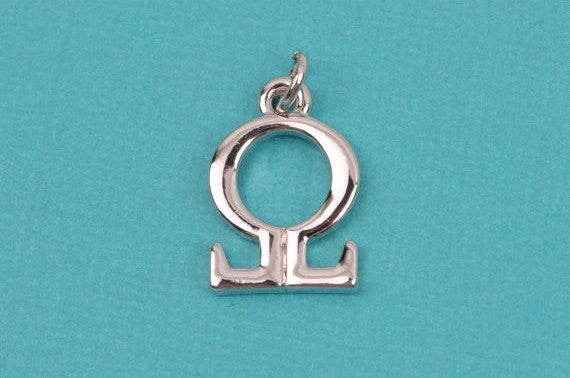 4 OMEGA Greek Letter Charms, Silver Plated Charms, Sorority Sister, Silver Plated Pendant, 3/4" tall includes jump ring, chs2203