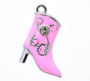 4 Silver Tone Rhinestone PINK Enamel High-Heeled Boots Charm Pendants 21x15mm  che0357