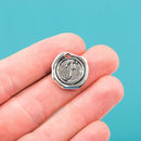 6 Letter F Wax Seal Charms, Monogram Initial Alphabet Stamped, antique silver metal,  18mm, 3/4" diameter chs1925