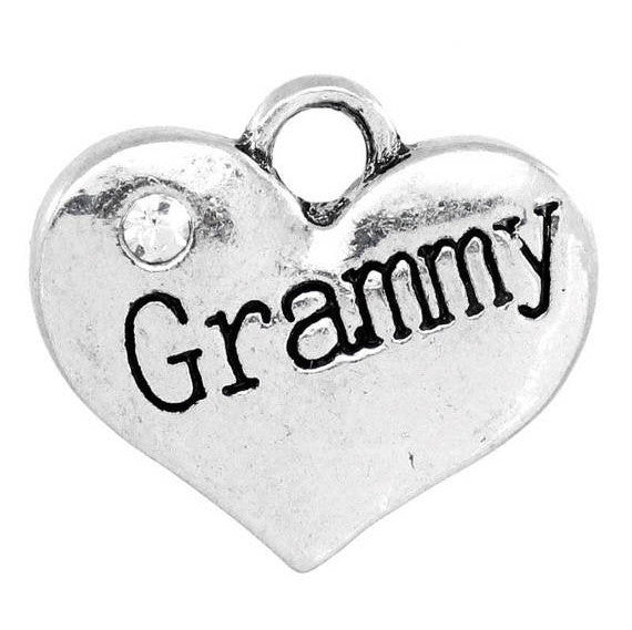 1 Silver Tone Rhinestone " Grammy " Heart Charm Pendant 16x14mm (5/8"x1/2"). Chs0868