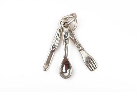 Dinner SPOON, KNIFE, and Fork Sterling Silver Charm Pendant,  pms0127