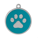 2 Large TURQUOISE BLUE Paw Print Charm Pendants, Silver Enamel Discs, School Team Mascot Charms  che0474