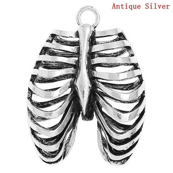 1 RIB CAGE Anatomical Body Parts Pewter Charm Pendant, 3D design, chs0569