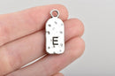 5 Letter E Monogram Initial Letter Stamped Rectangle Tag Charms, Hammered Antiqued Silver Tone Metal, 27x12mm, chs2603