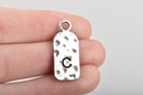 5 Letter C Monogram Initial Letter Stamped Rectangle Tag Charms, Hammered Antiqued Silver Tone Metal, 27x12mm, chs2601