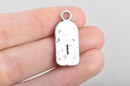 5 Letter I Monogram Initial Letter Stamped Rectangle Tag Charms, Hammered Antiqued Silver Tone Metal, 27x12mm, chs2607
