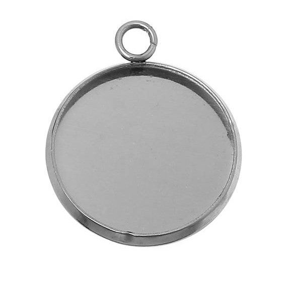 10 Stainless Steel Round Circle CABOCHON SETTING Bezel Frame Charm Pendants, Silver (fits 14mm cabs)  chs2057