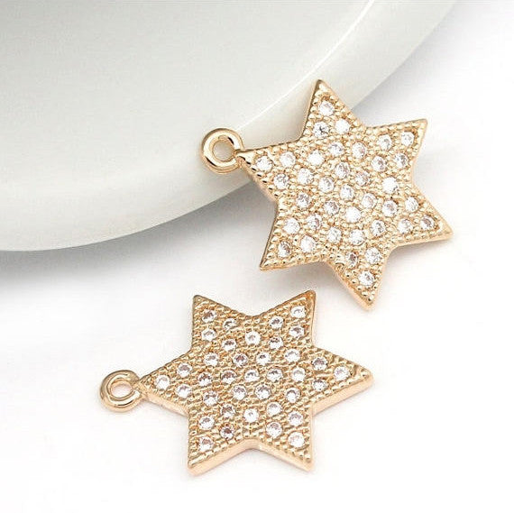 1 Rose Gold STAR OF David Charm Pendant, Micro Pave Cubic Zirconia Rhinestones, Hexagon Star, Judaica Charms, minimalist, 17x13mm, cho0161
