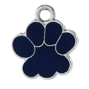 4 DARK BLUE Paw Print School Mascot Charms or Pendants, silver and enamel, Bear, Tiger, Panther, Cougar, che0525