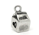 5 Silver Pewter MILK CARTON Charm Pendants . chs0379