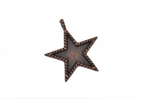 5 STAR Bezel Charm Pendants, antiqued copper metal, recessed bezel, 33x30mm, chc0050