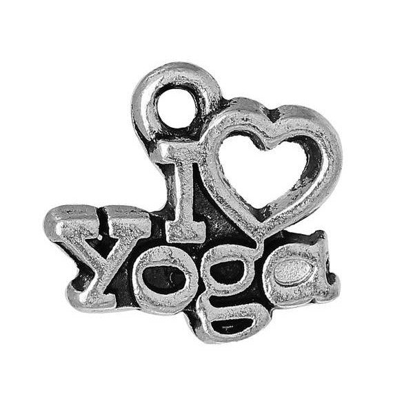 10 I LOVE Yoga Charms, I heart yoga, affirmation charms, Silver Tone Pewter Pendants, chs2070