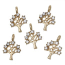 6 SMALL TREE of Life Gold Plated Rhinestone Charm Pendants, 16mm . chg0358