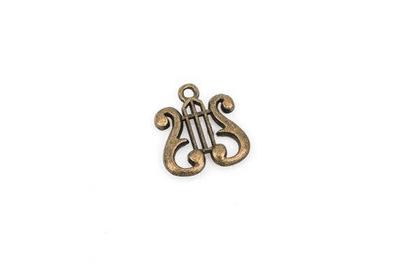 10 Bronze MUSIC LYRE Harp Charm Pendants, chb0368