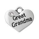 1 Antique Silver Rhinestone "Great Grandma" Heart Charm Pendant 16x14mm  chs1424a
