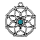 5 Silver DREAMCATCHER Dream Catcher Charms Pendants, turquoise colored bead in center, chs2088