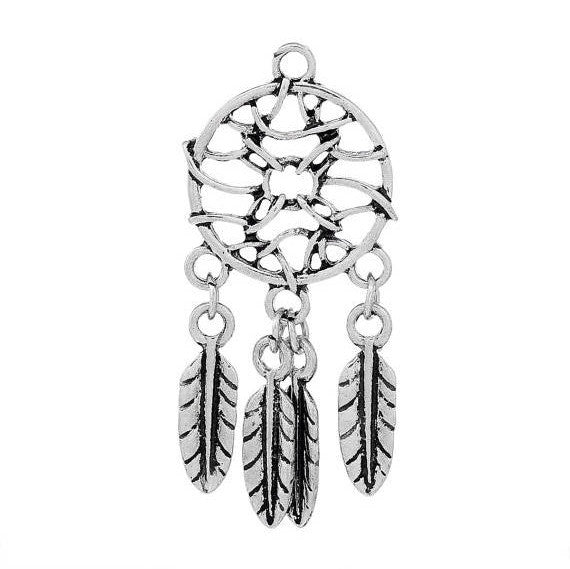 2 Silver DREAMCATCHER Dream Catcher Charms Pendants, moveable charm, chs1916