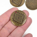 5 Southwest Charms, Bronze Diamond Pattern Charms, Southwest Style Pendant Charms, 30mm, chs2870
