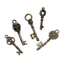 50 Bronze Tone SKELETON KEY Charm Pendants, mixed designs, Bulk Package, chb0494